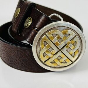 Lee River Ireland Belt Mens Medium Tooled Leather Celtic Knot Buckle 36